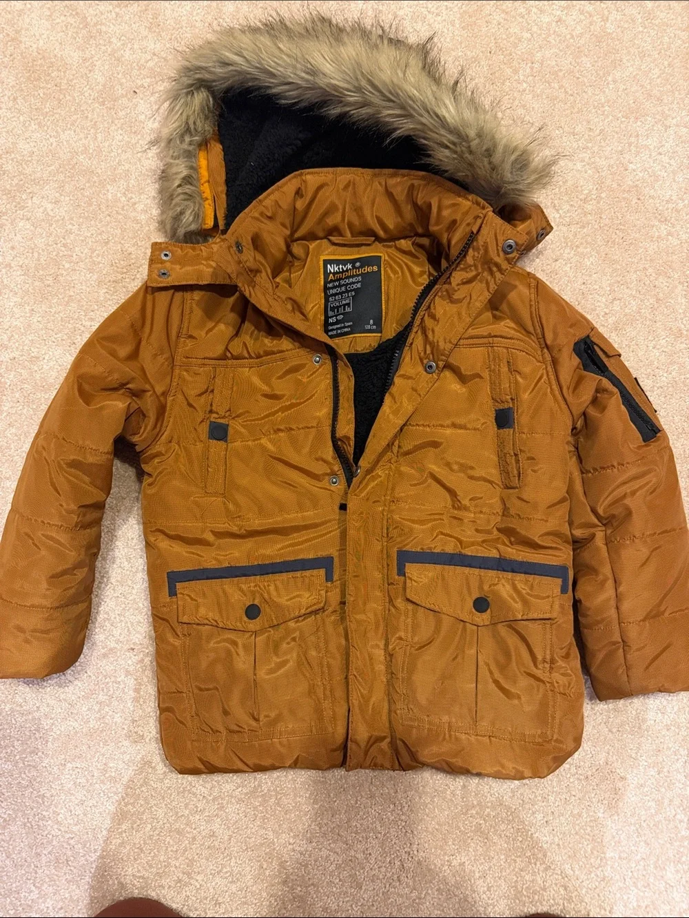 Mayoral Rust Orange Hooded Puffer Jacket with Faux Fur Trim